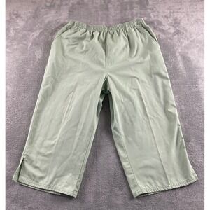 Paradise Bay Petites‎ Sage Green Elastic Waist Cropped Capri Pants 14P Side Slit